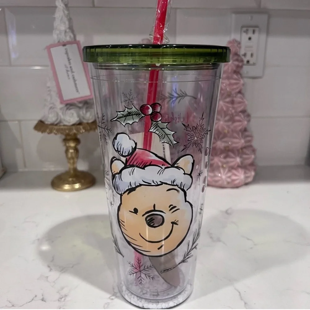 Disney Winnie The Pooh Christmas Holiday Tumbler with Straw